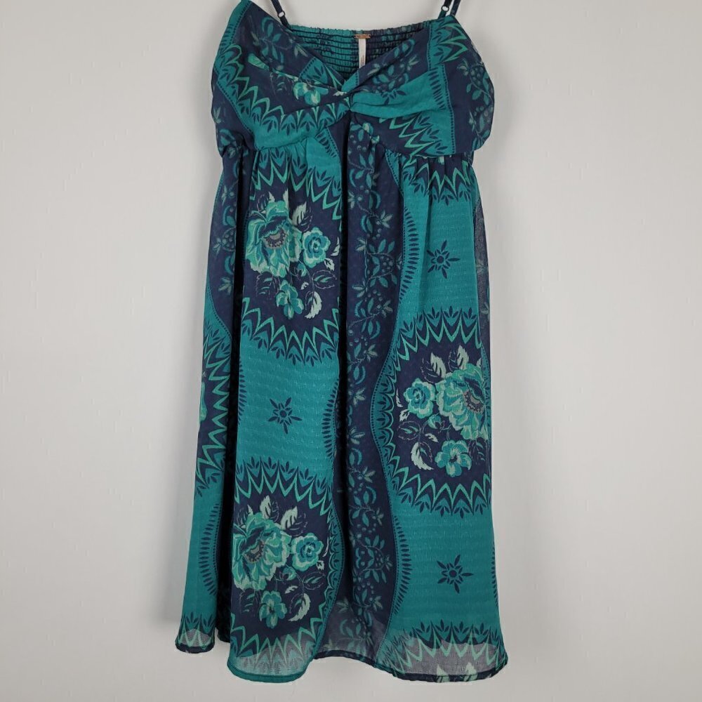 Free People Eternal Spring Twist Mini Baby Doll Dress Navy Blue Combo S - Picture 2 of 13